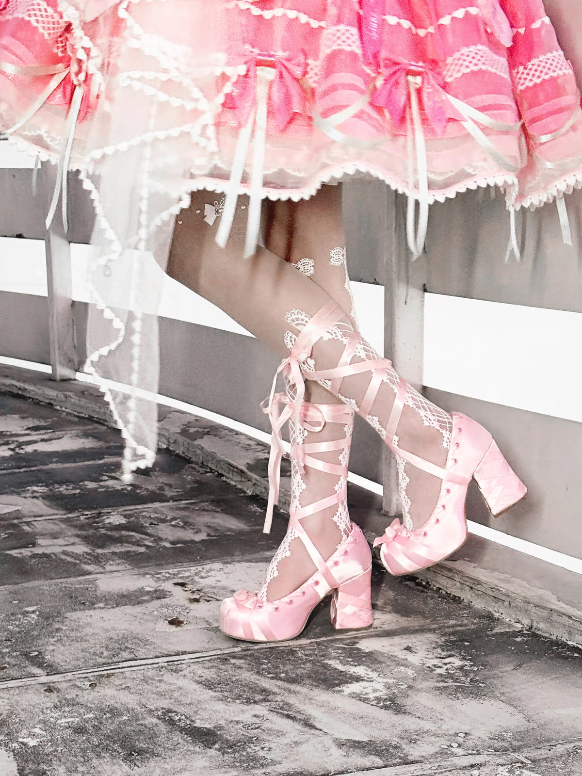 Dollybae Satin Lifted Heels in Black and Pink