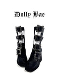 Dollybae Carved Square-Buckle Hollow Skinny Boots