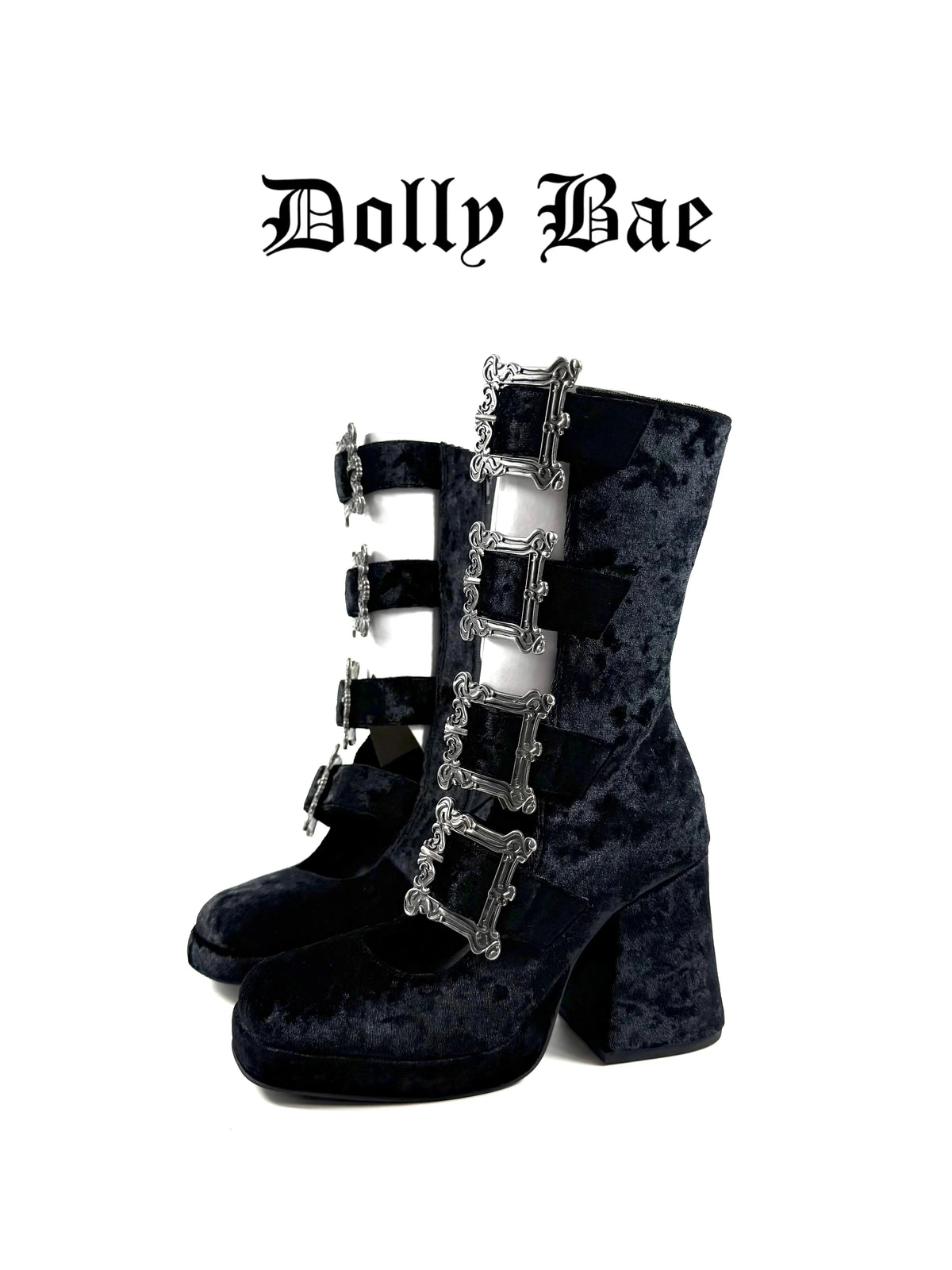 Dollybae Carved Square-Buckle Hollow Skinny Boots