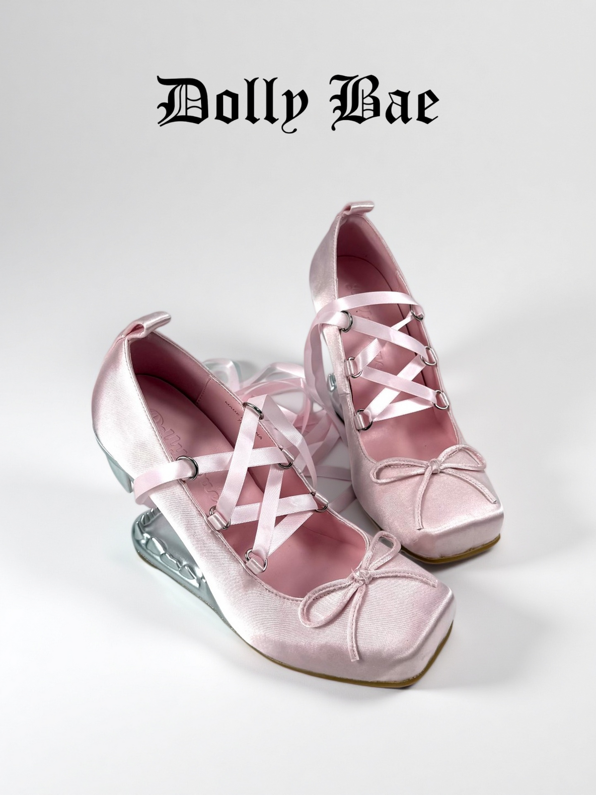 Dollybae Square-Toe Bow Ribbon Ballet Flats