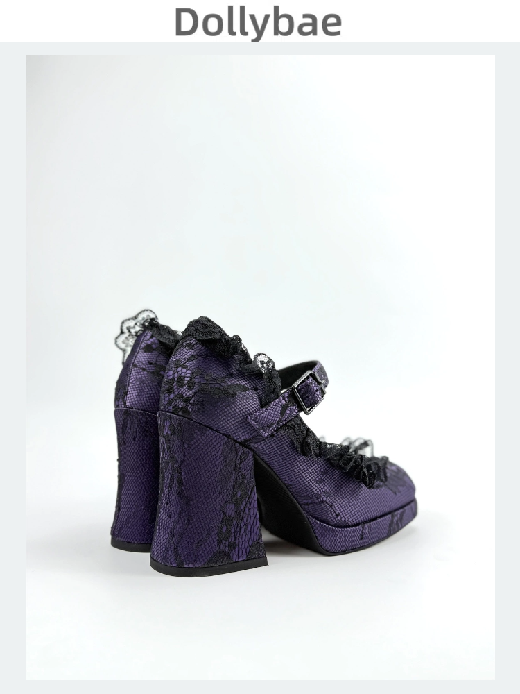 Dollybae Lace Thick-Heeled Pumps