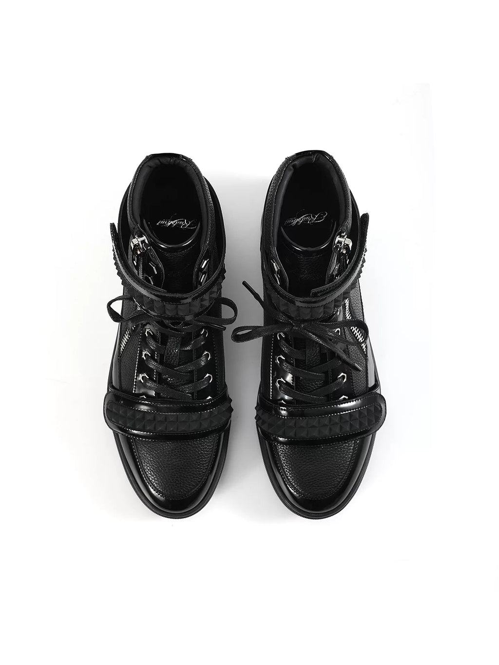 Embossed Rivet High-Top Sneakers – Black Punk Streetwear Shoes