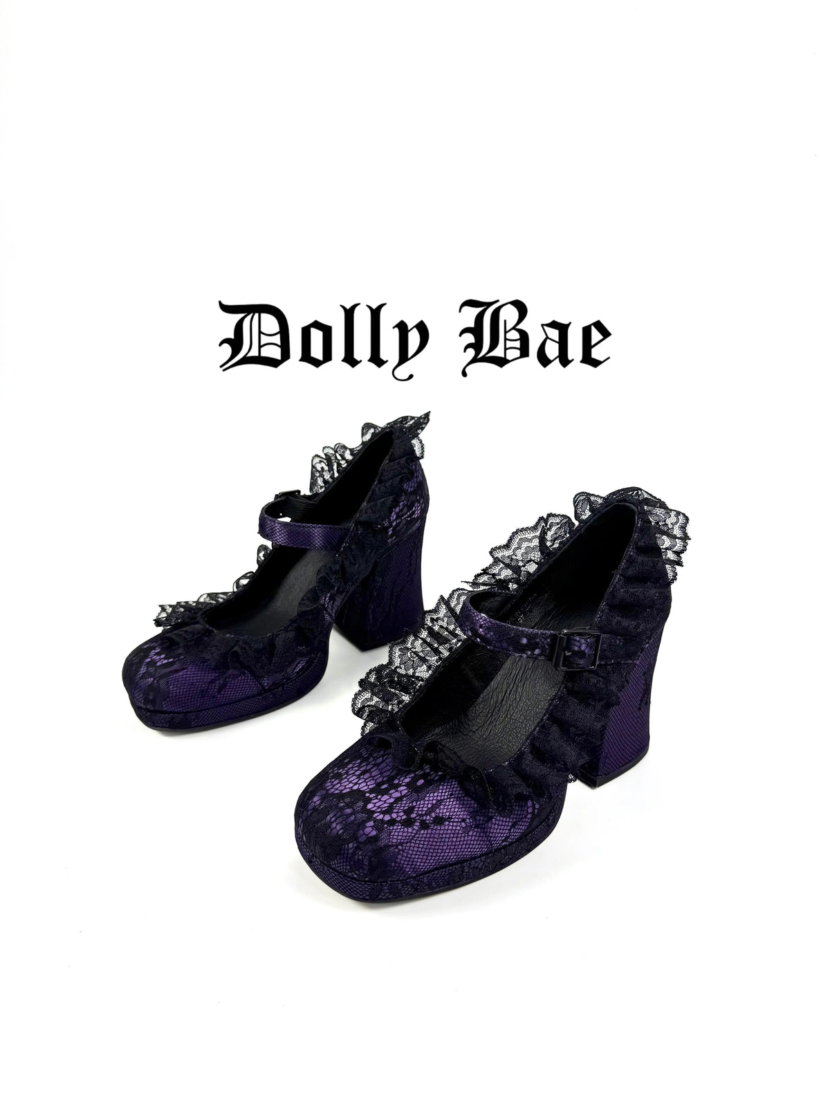 Dollybae Lace Thick-Heeled Pumps
