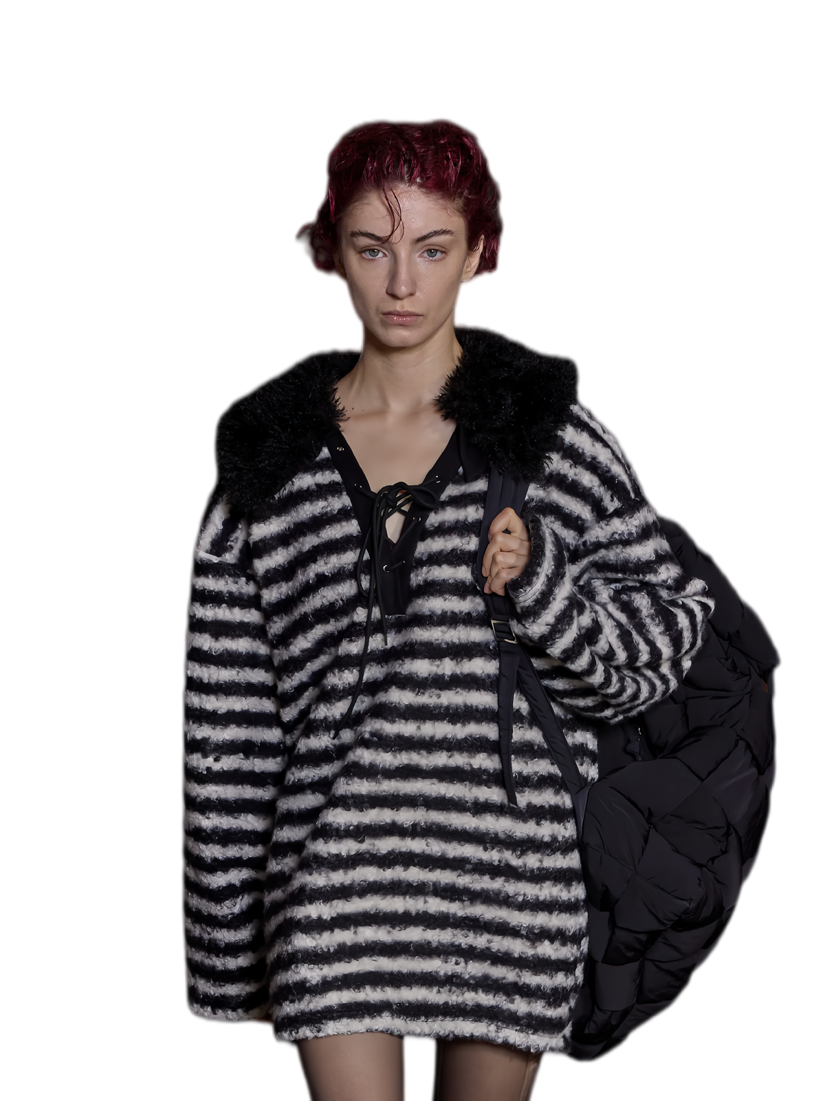24ANS Detachable Collar Striped Knit Sweater