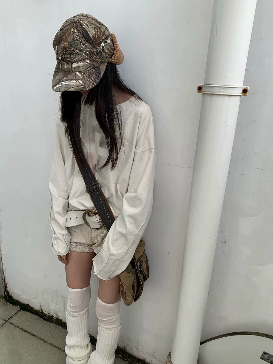 Beige Pleat Long Sleeve Tee - back