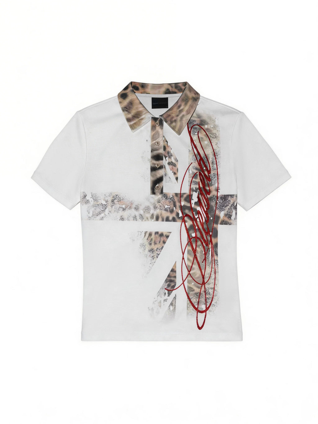Leopard print glitter polo shirt