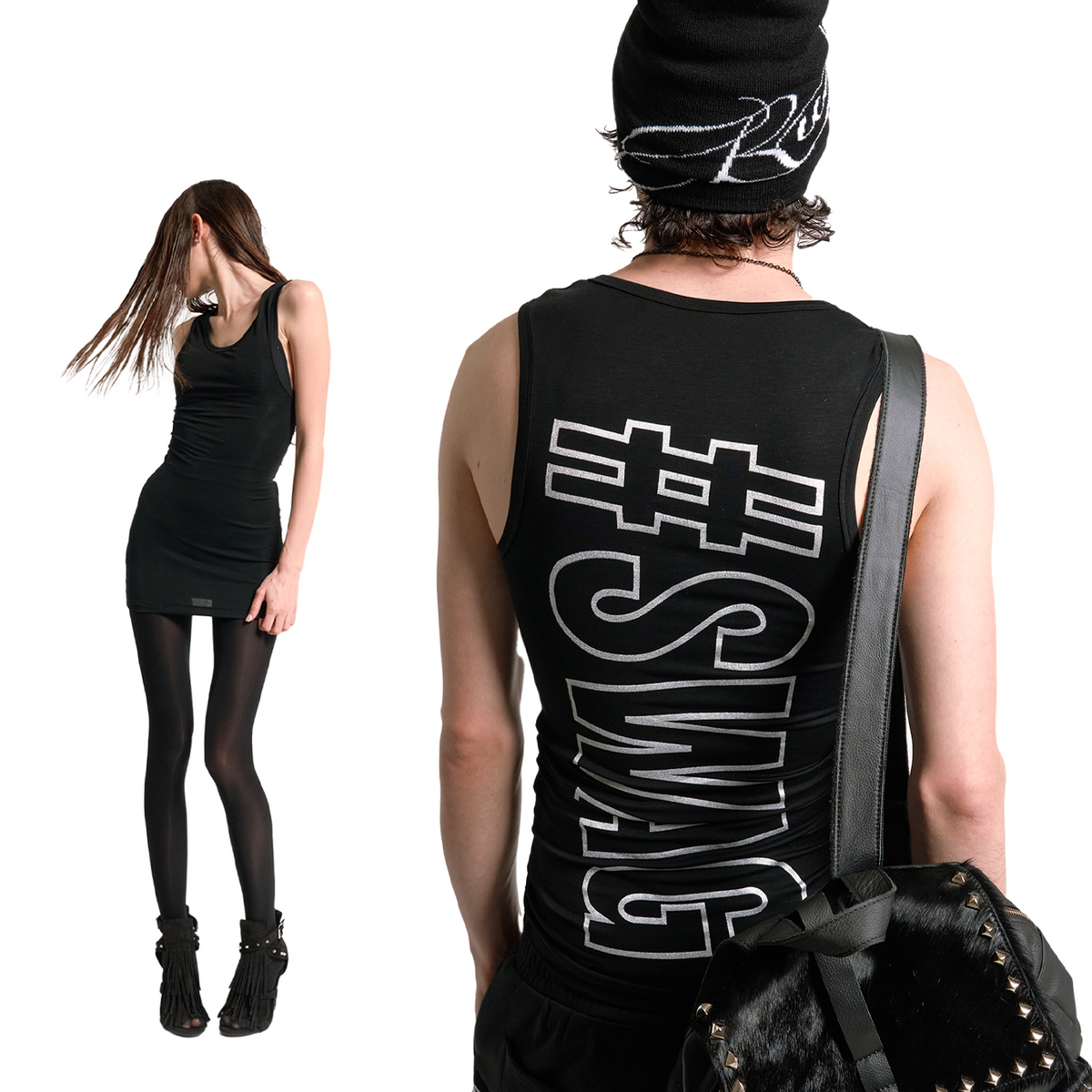 Glitter Print Slim Tank Top - front