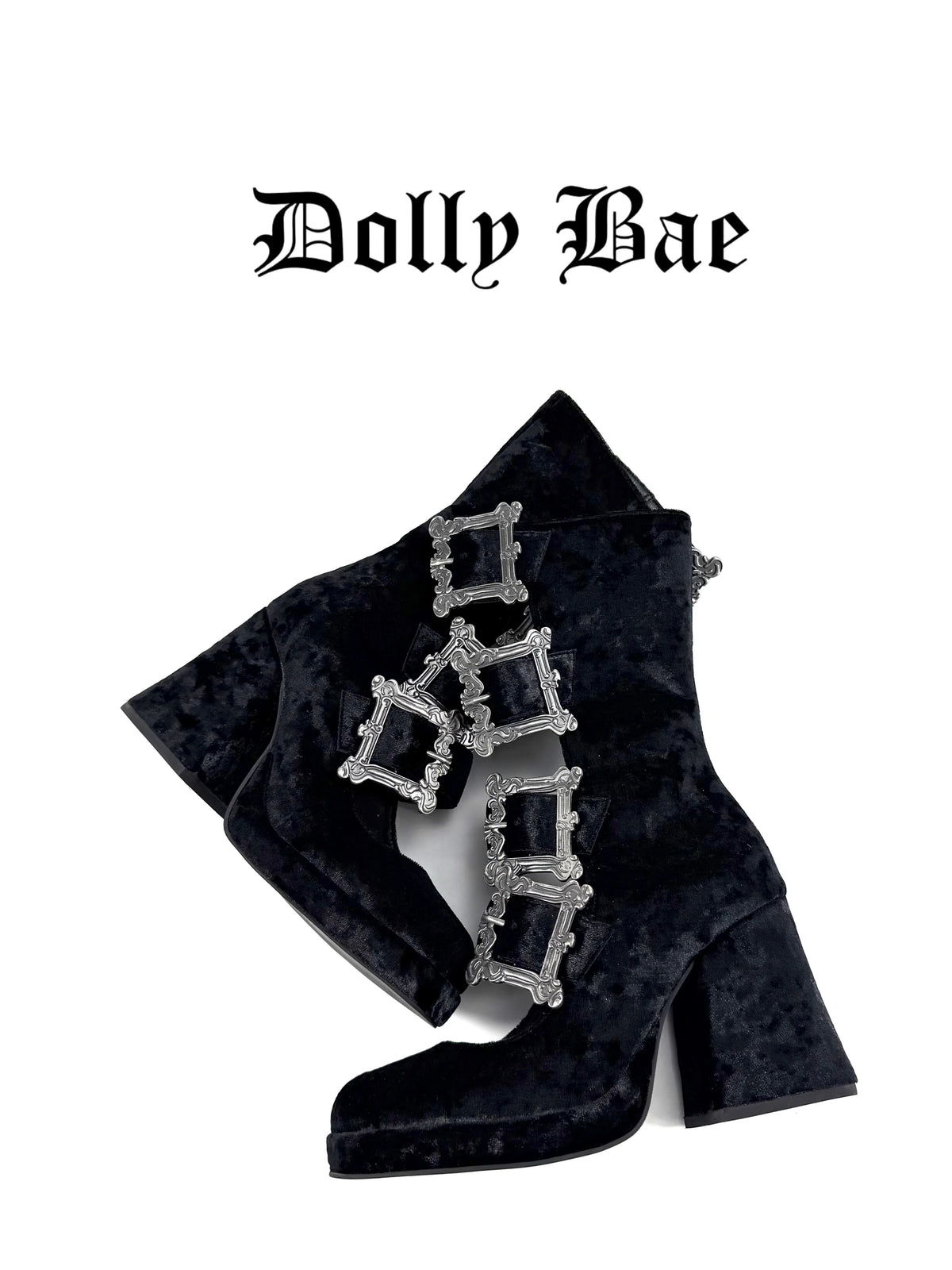 Dollybae Carved Square-Buckle Hollow Skinny Boots