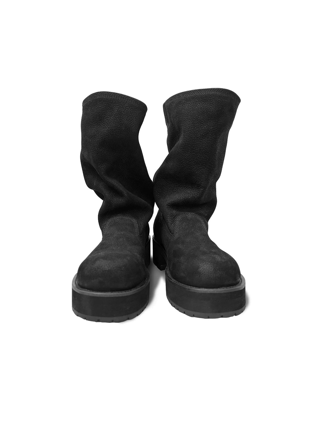 Frosted Cowhide Mid-Calf Work Boots – Black Leather Boots