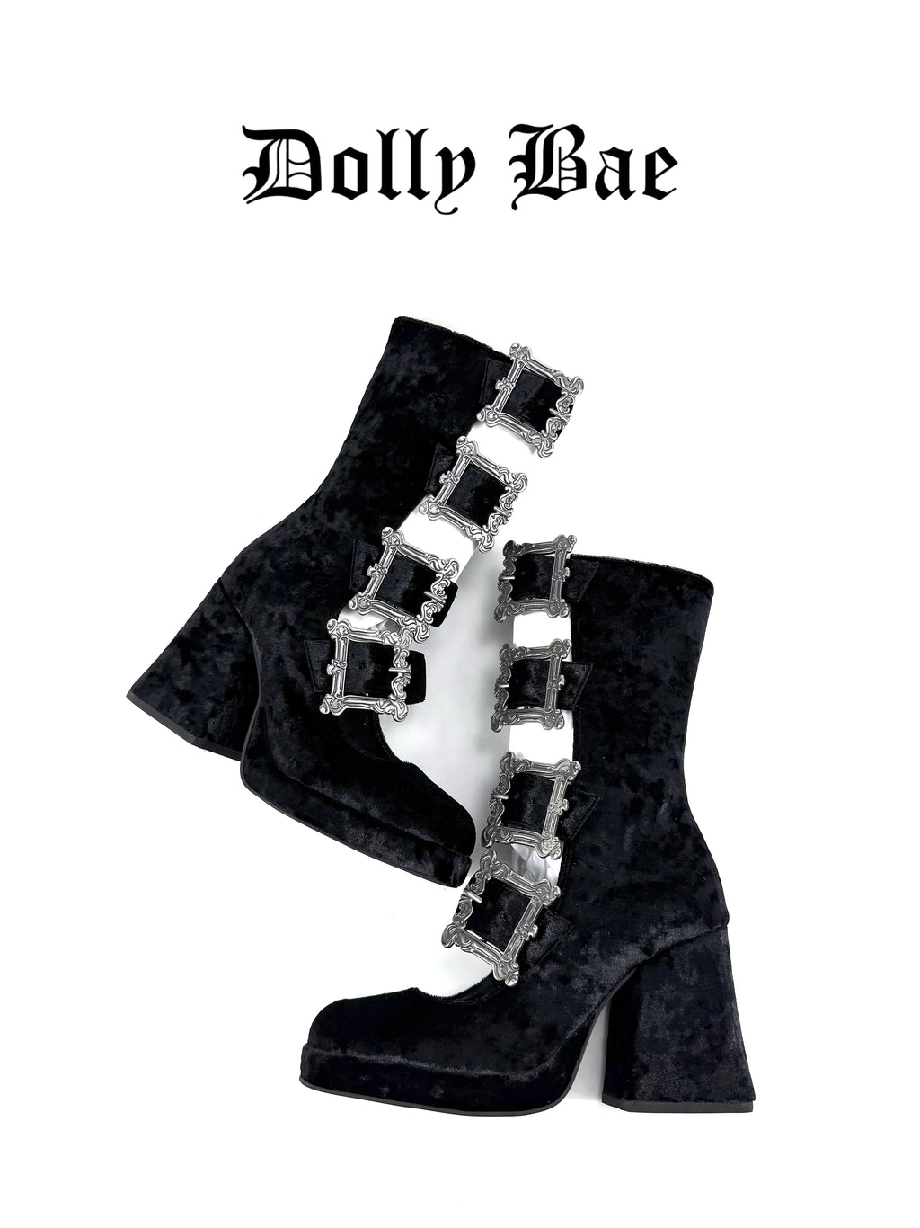 Dollybae Carved Square-Buckle Hollow Skinny Boots