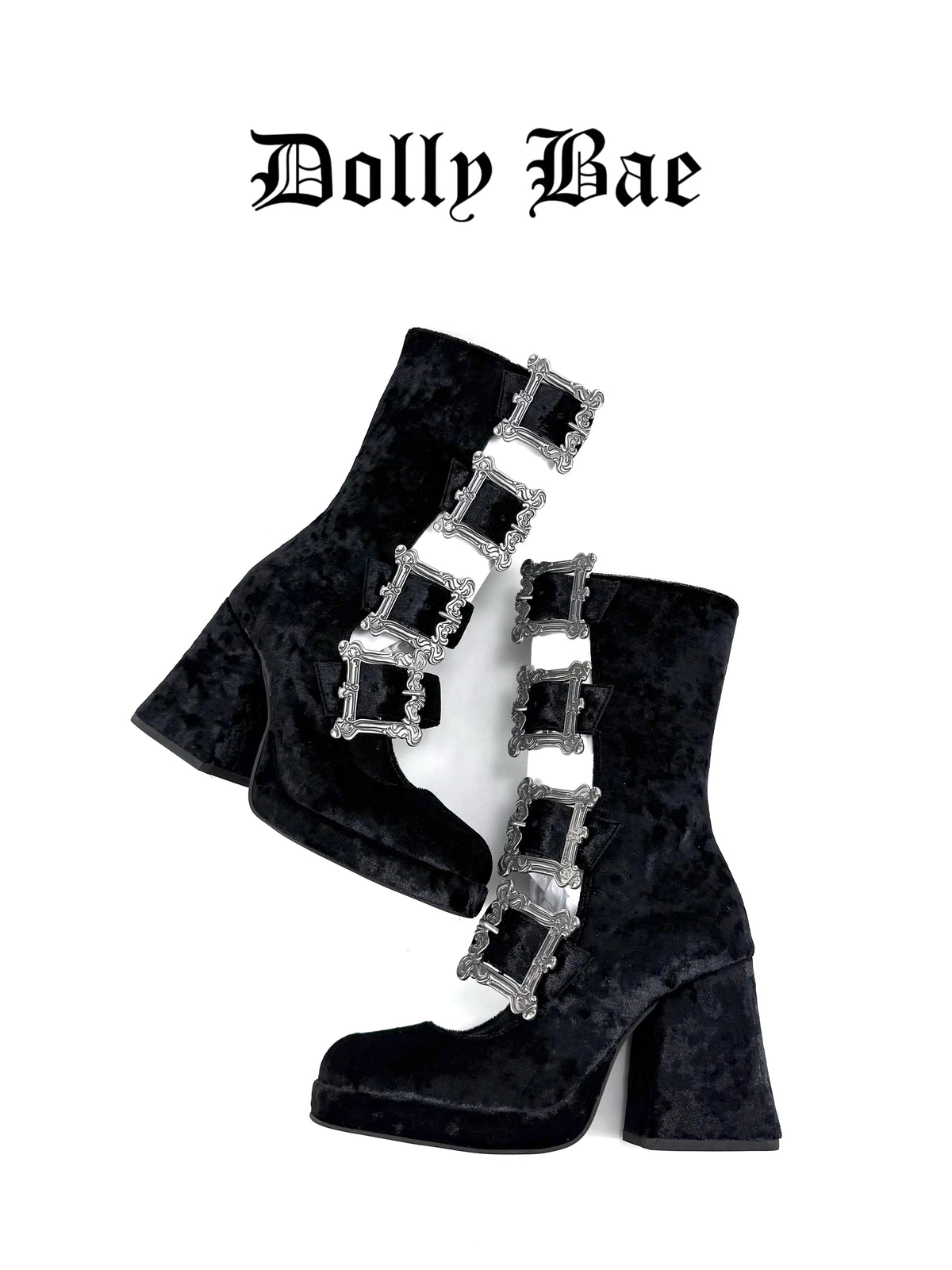 Dollybae Carved Square-Buckle Hollow Skinny Boots