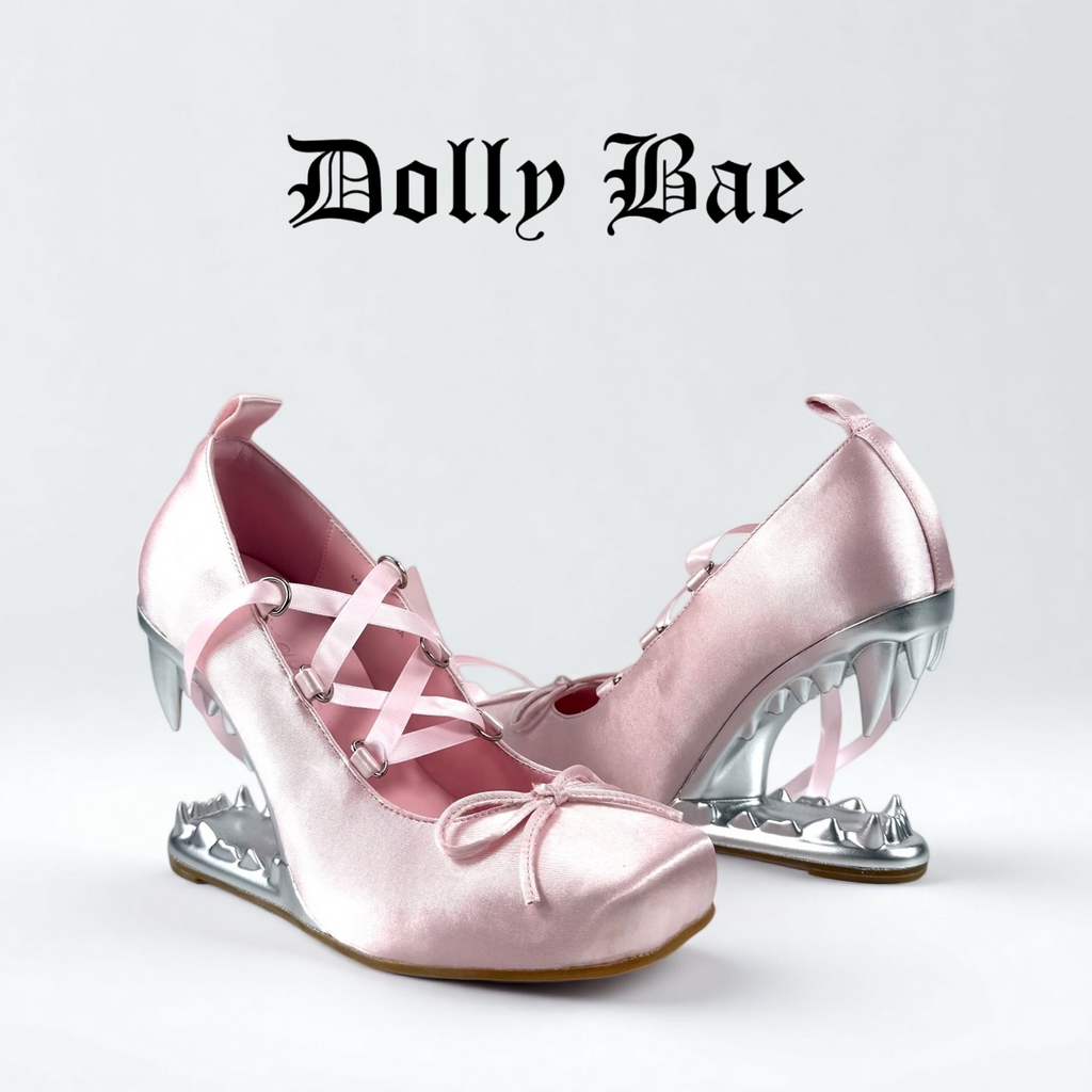 Dollybae Square-Toe Bow Ribbon Ballet Flats