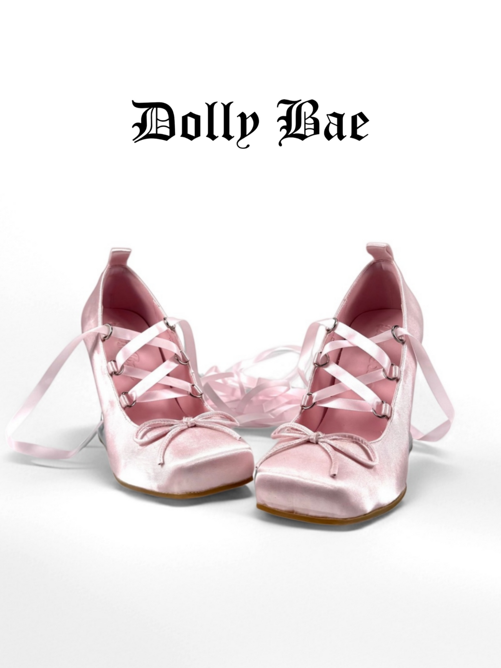 Dollybae Square-Toe Bow Ribbon Ballet Flats