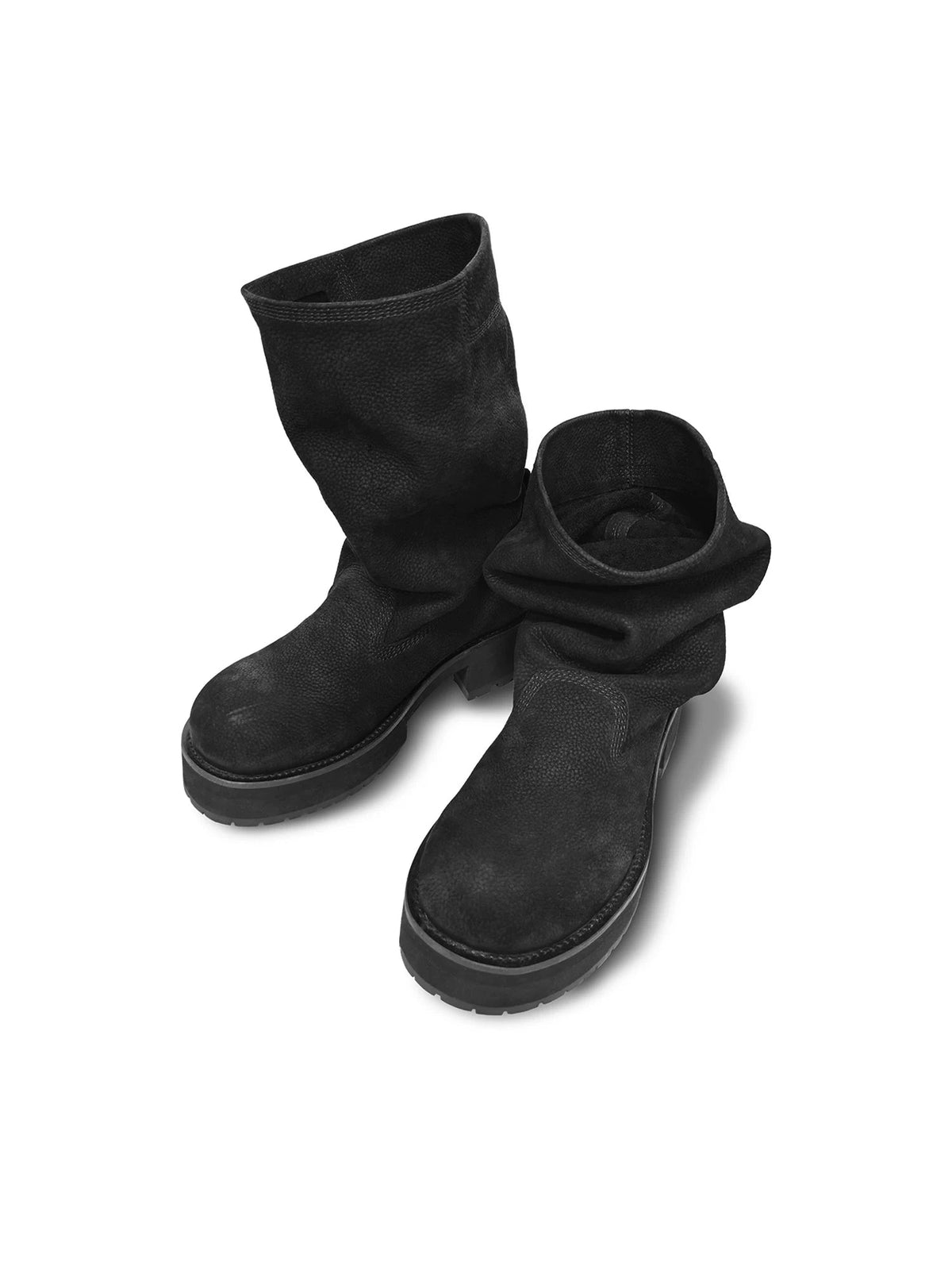 Frosted Cowhide Mid-Calf Work Boots – Black Leather Boots