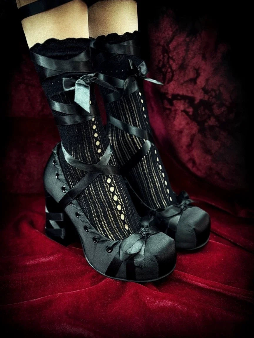 Dollybae Satin Lifted Heels in Black and Pink