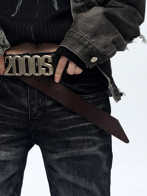 Distressed leather belt