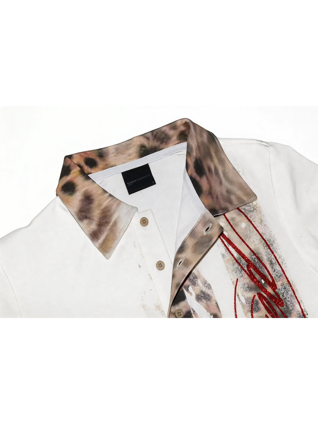 Leopard Print Glitter Polo Shirt - fabric detail