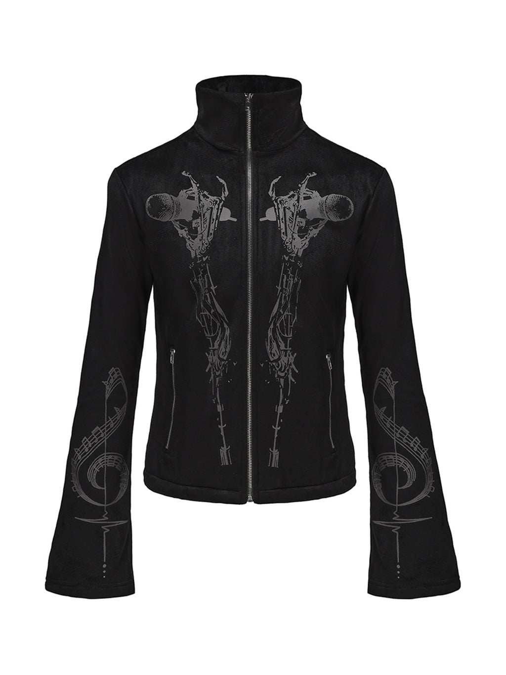 PAIKI Skull Singer & Music Note Velvet Zip Jacket