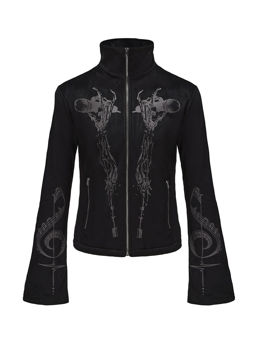 PAIKI Skull Singer & Music Note Velvet Zip Jacket