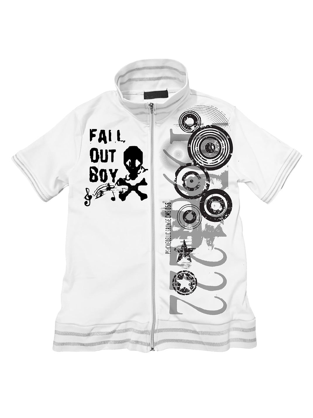 PAIKI Skull & Note Stand Collar Zip-Up Short Sleeve Cardigan