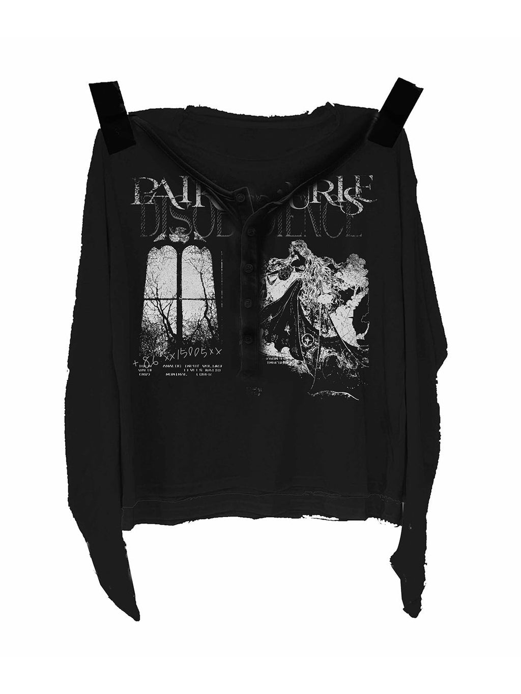 PAIKI Sheer Fake Two-Piece Curved Hem Long Sleeve Top