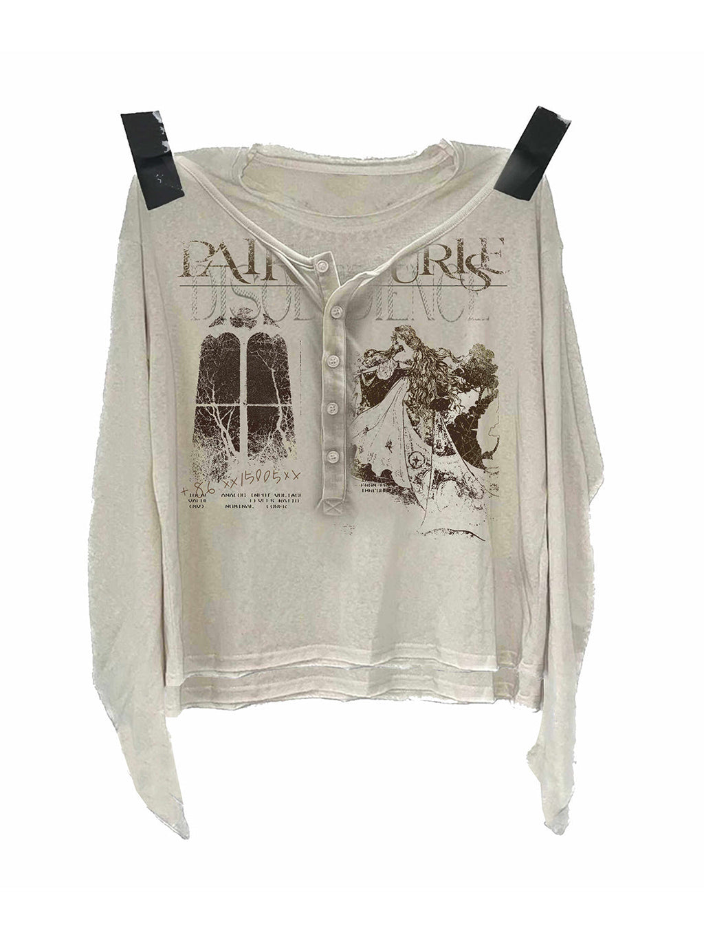 PAIKI Sheer Fake Two-Piece Curved Hem Long Sleeve Top