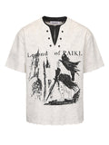 PAIKI Henry Collar Pearl Button Fake Two-Piece T-Shirt