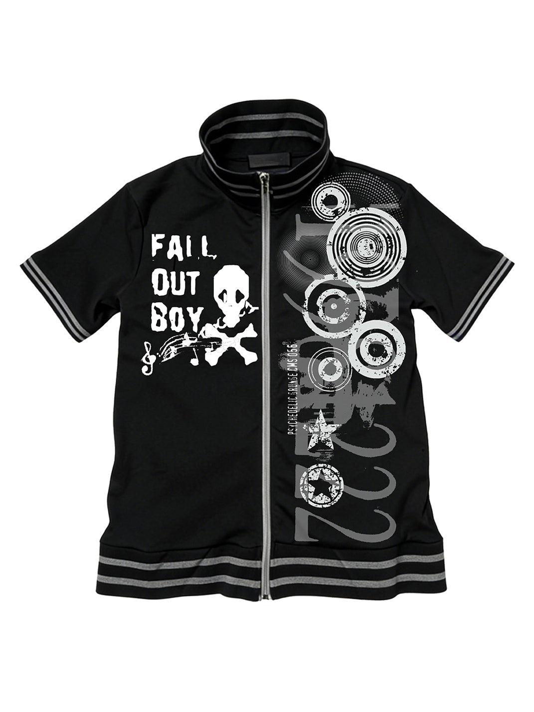 PAIKI Skull & Note Stand Collar Zip-Up Short Sleeve Cardigan