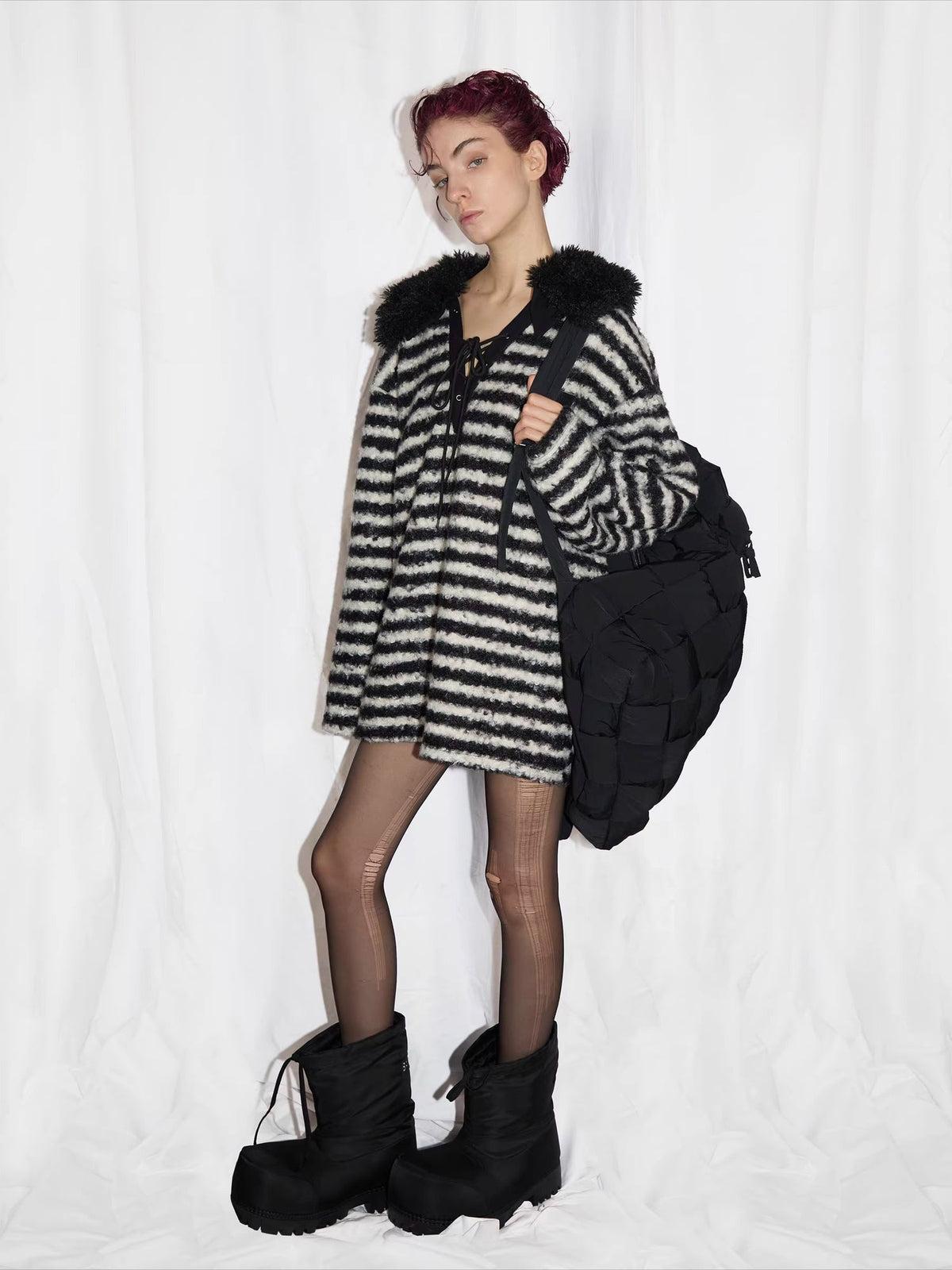 24ANS Detachable Collar Striped Knit Sweater