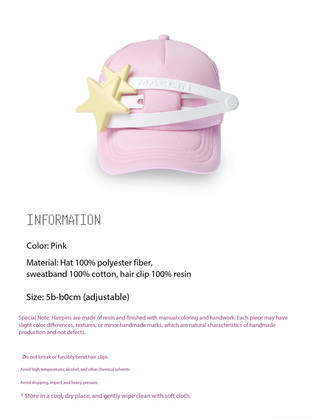 Star Hair Clip Baseball Cap - Pink