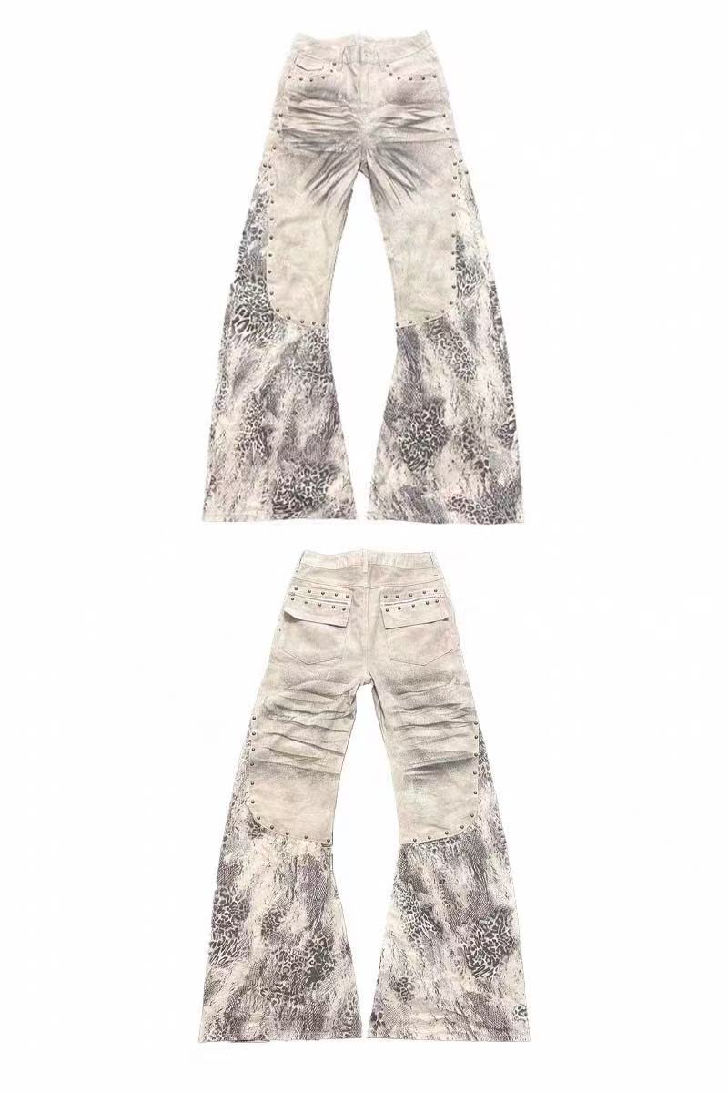 PAIKI Python Effect Leopard Print Straight-Leg Jeans