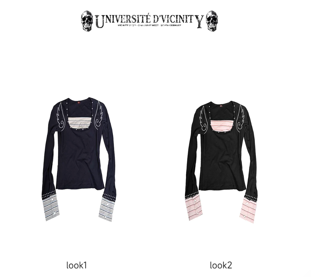 DETW Angel Slogan Y2K Striped Contrast Long Sleeve Tee
