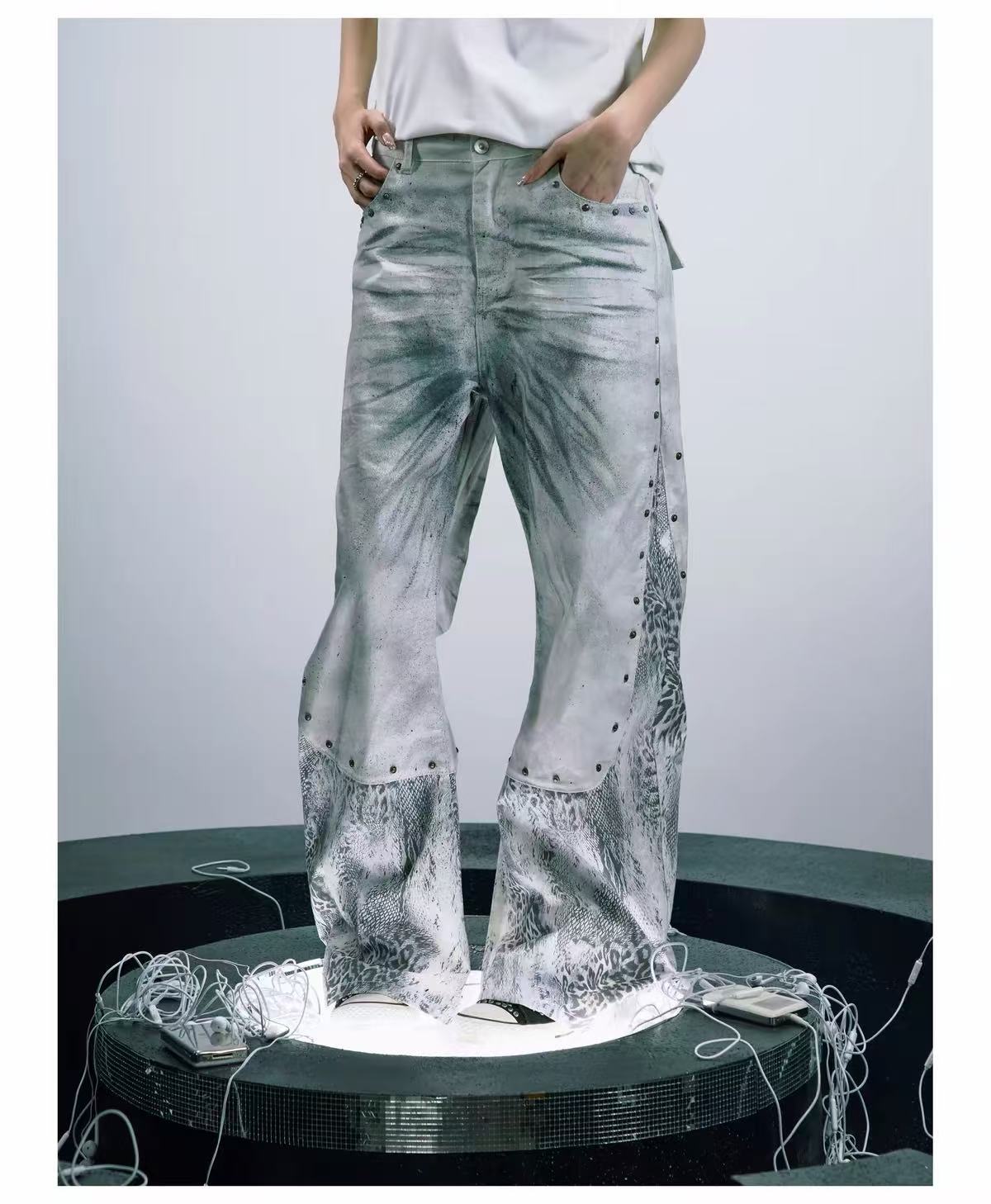 PAIKI Python Effect Leopard Print Straight-Leg Jeans