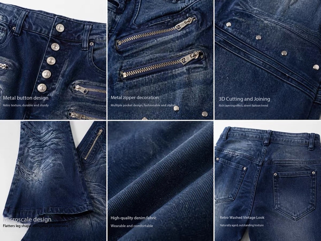 Shark Skin Washed Curved Knife Jeans (Washed and Aged Style)