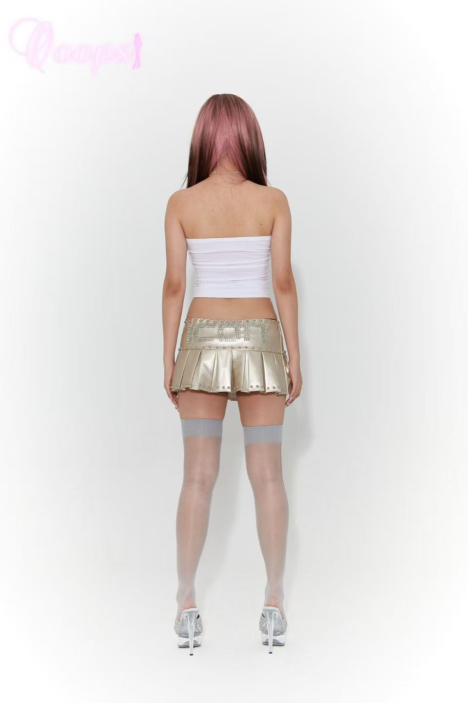 Ooops333 Icon Black Studded Pleated Low-Rise Skort
