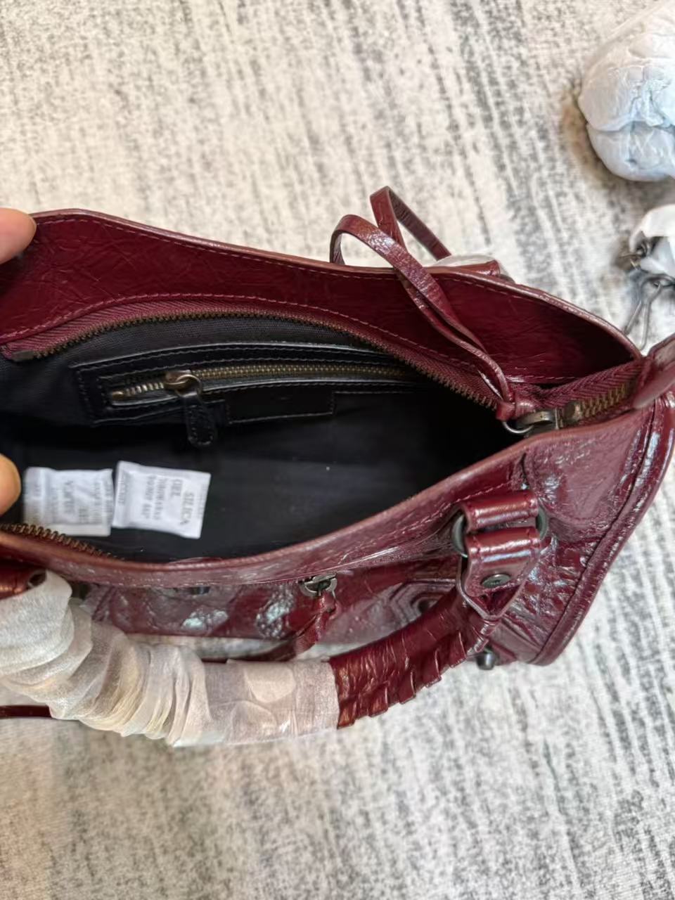 Studded Crinkle Leather Motorcycle Tote City Bag