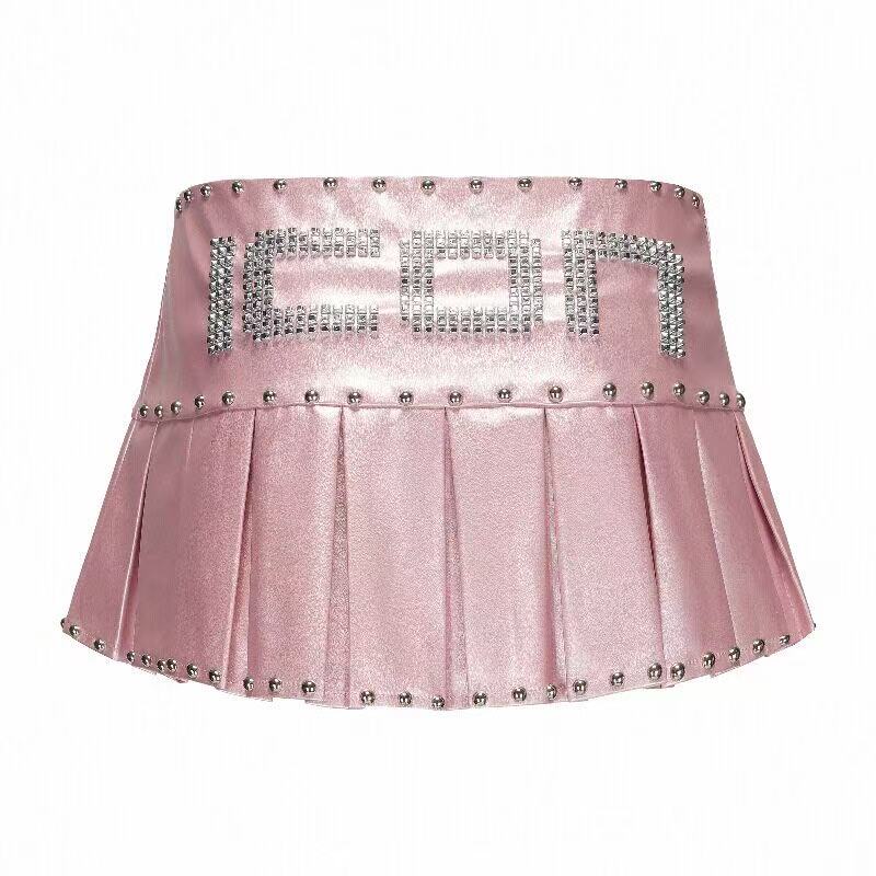 Ooops333 Icon Black Studded Pleated Low-Rise Skort