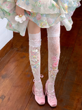 White Lace Trim Floral Embroidery Overknee Stockings