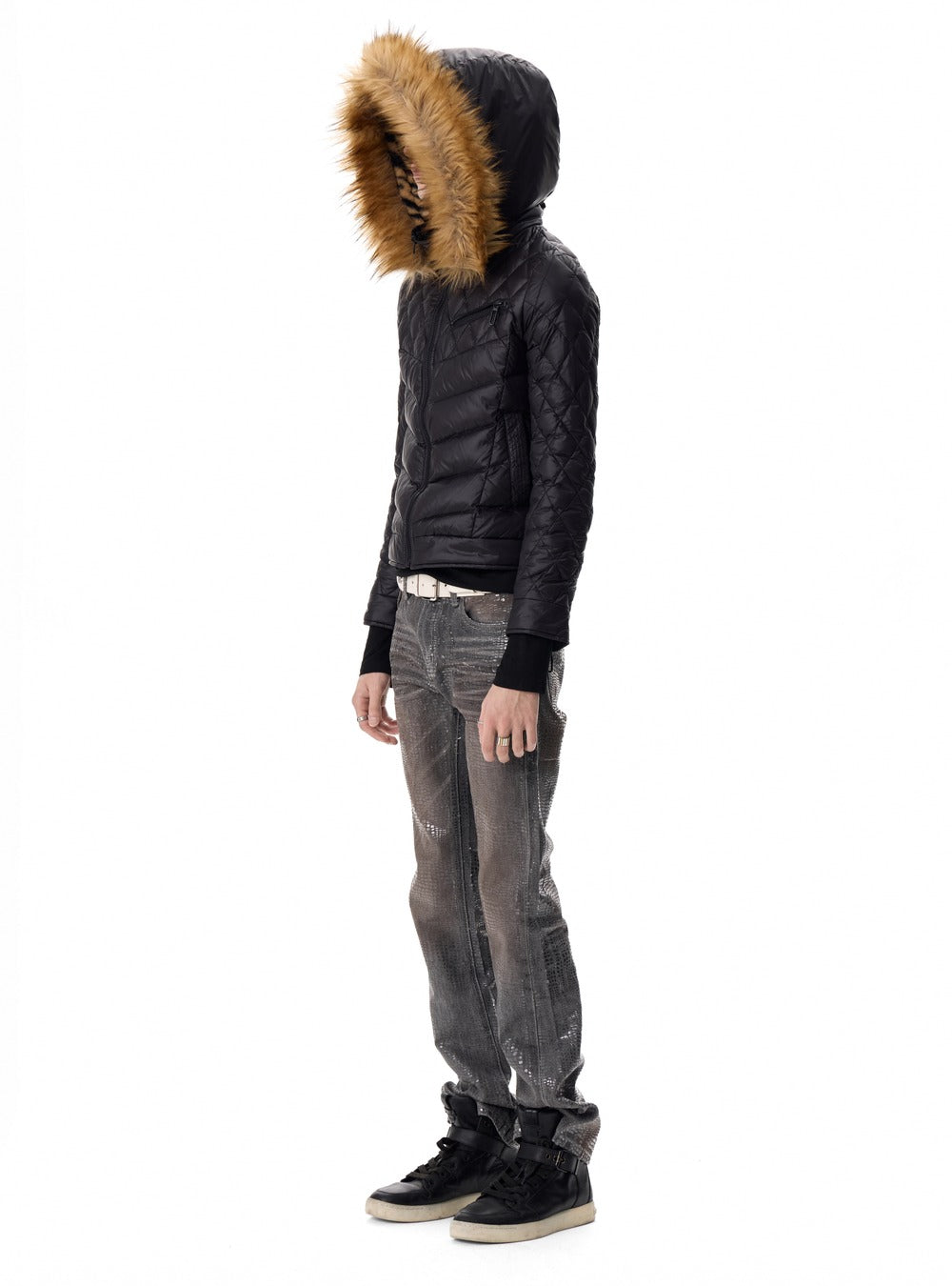 Quilted hooded padded jacket close-up