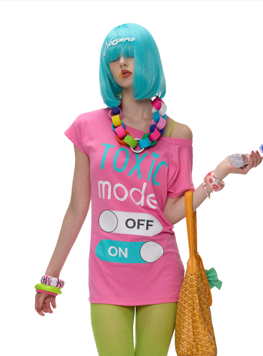 NORGIRA | Switch MODE Colorblock Print One-Shoulder T-Shirt