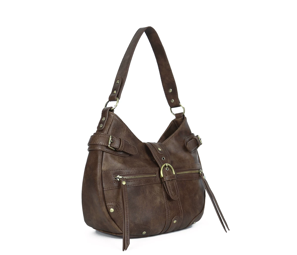 Vintage Textured Half-Moon Leather Bag