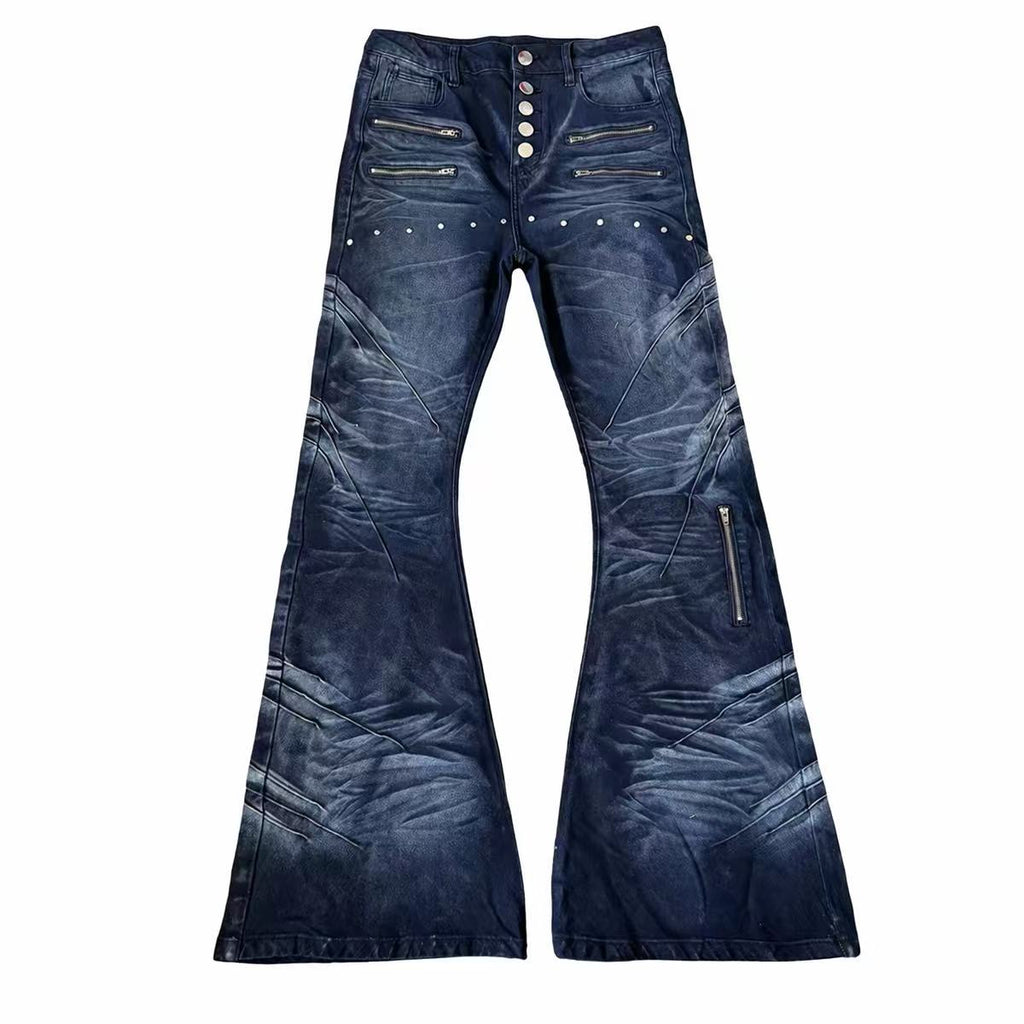 Shark Skin Washed Curved Knife Jeans (Washed and Aged Style)