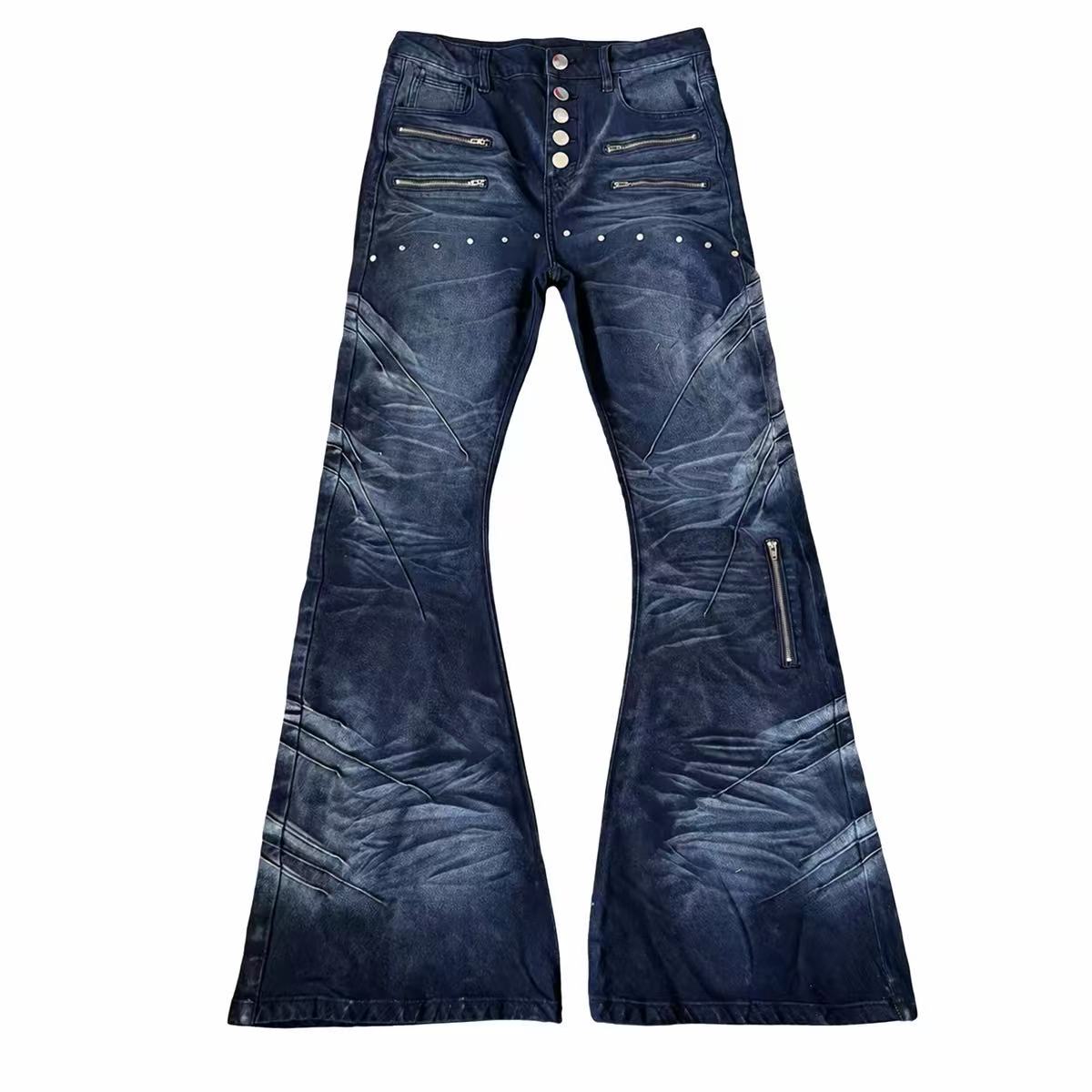 Shark Skin Washed Curved Knife Jeans (Washed and Aged Style)