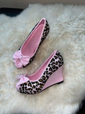 Gyaru leopard print 9cm slope heel shoes with bow
