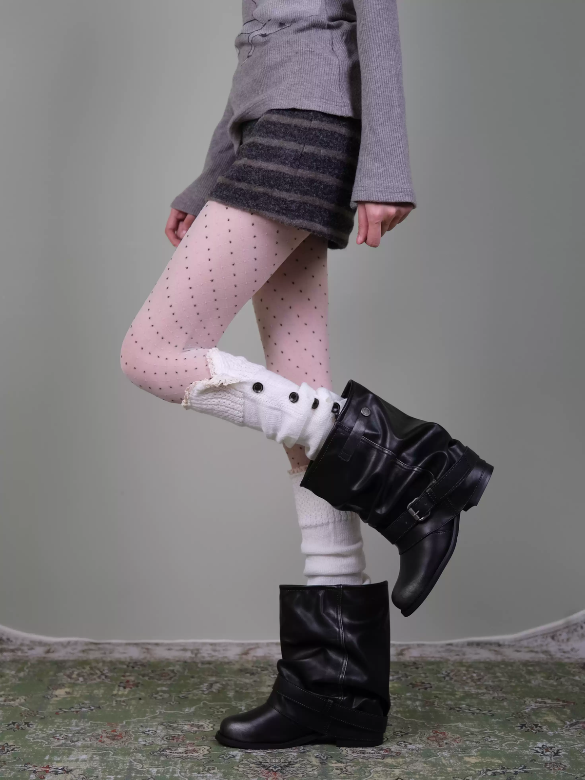 Polka Dot Tights & White Leg Warmers Set - Vintage Coquette Art School Style