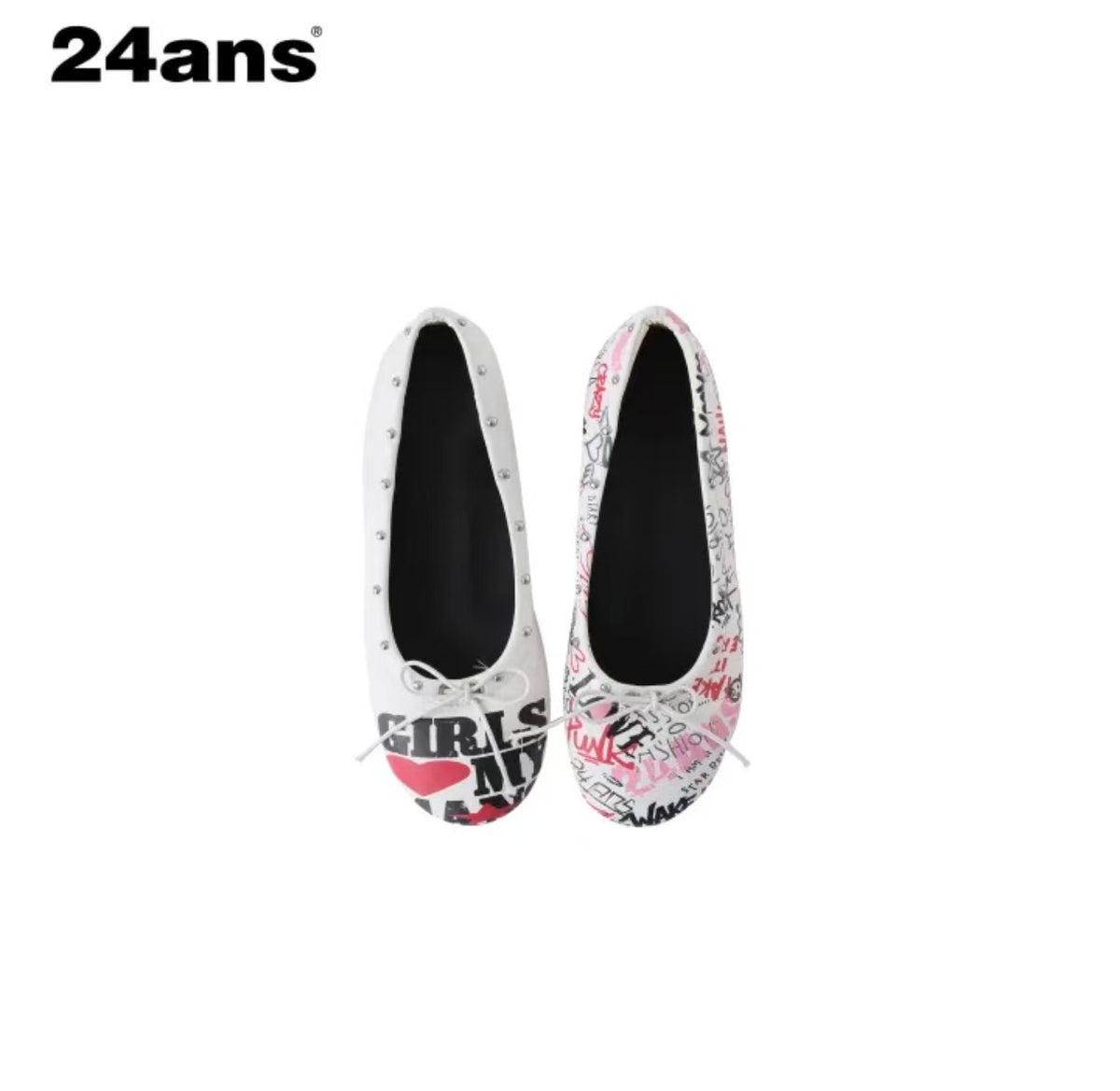 24ANS STUDDED GRAFFITI MARY JANE BALLET FLATS