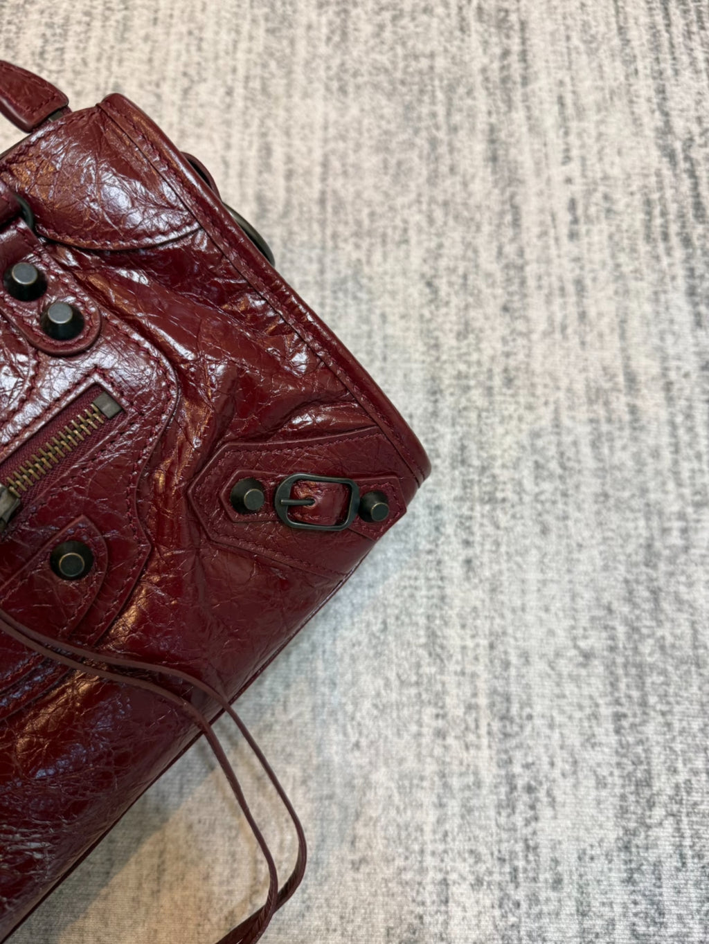 Studded Crinkle Leather Motorcycle Tote City Bag