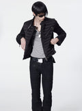 Multi-zip fitted quilted padded jacket in black