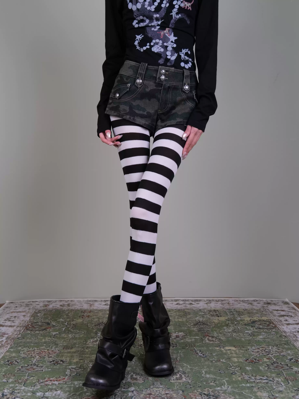 Black & White Striped Tights - Sweet-Cool Gothic Y2K Opaque Stockings