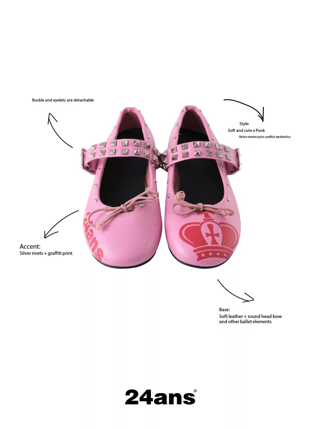 24ANS STUDDED GRAFFITI MARY JANE BALLET FLATS